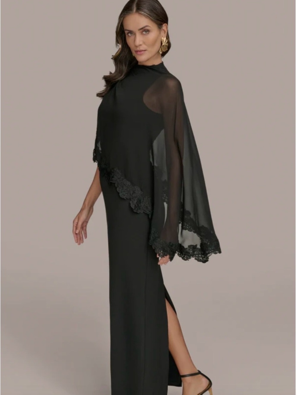 DONNA KAREN SLEEVELESS CAPE OVERLAY GOWN - Picture 3 of 6